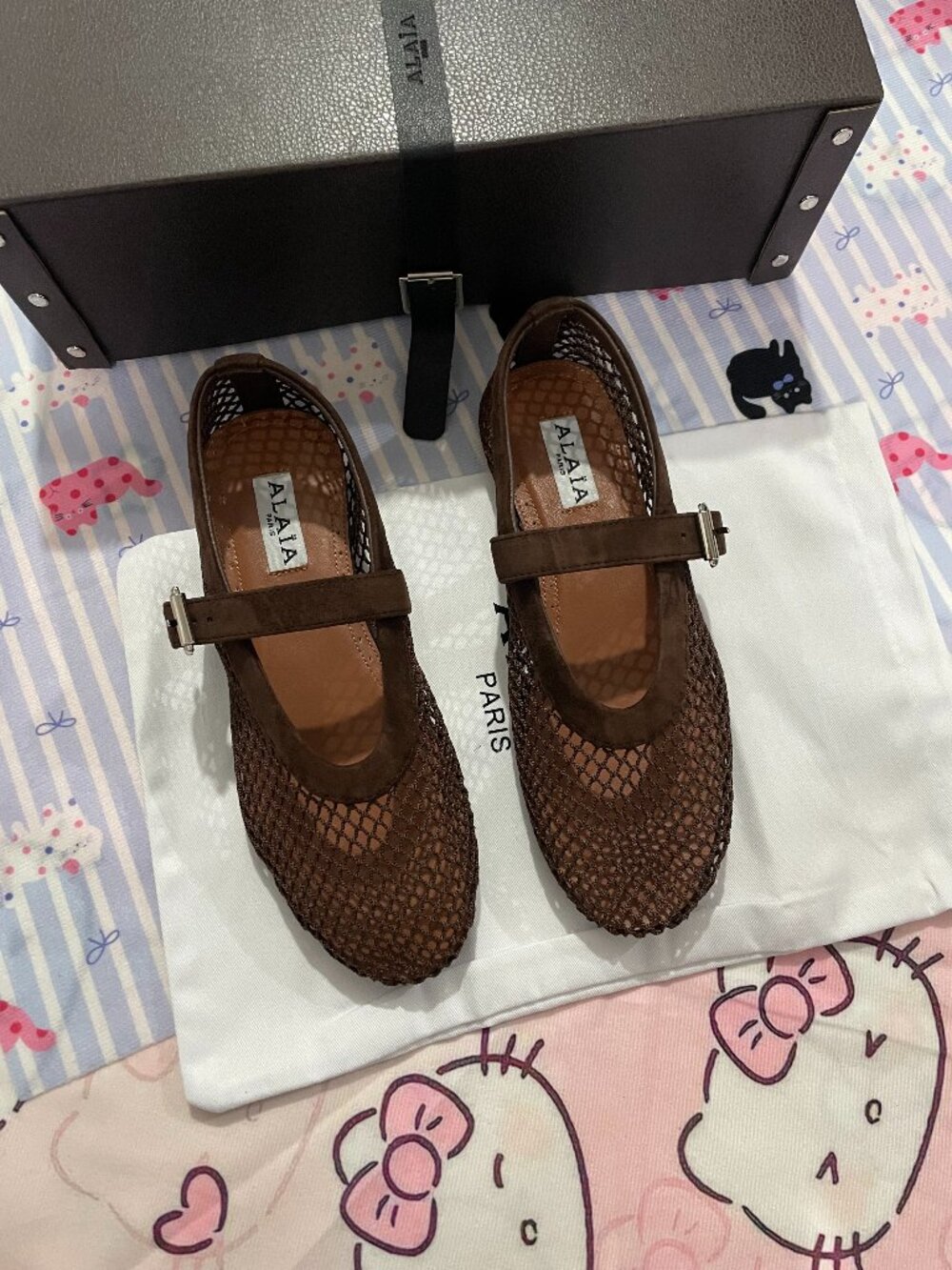 ALAIA Brown Mesh Mary Jane Flats